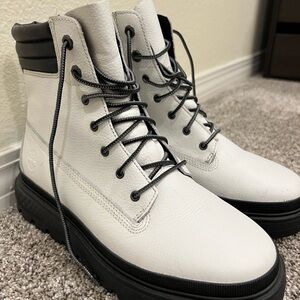 White and Black Lace-Up Boots